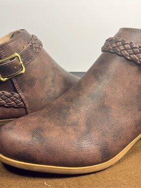 Women’s Life Stride Adriana Brown Braided Ankle Boot with Buckle Memory Foam